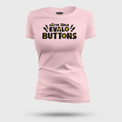 Satte mele evalo buttons women's t-shirt in light baby pink color
