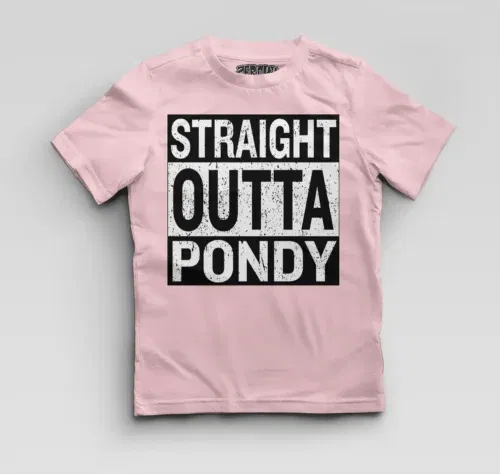Straight outta pondy boys round neck t-shirt in light baby pink color