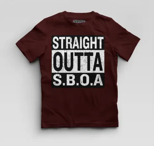 Straight outta sboa boys round neck t-shirt in maroon color