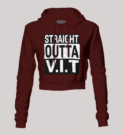 Straight outta vit women's crop hoodies in maroon color