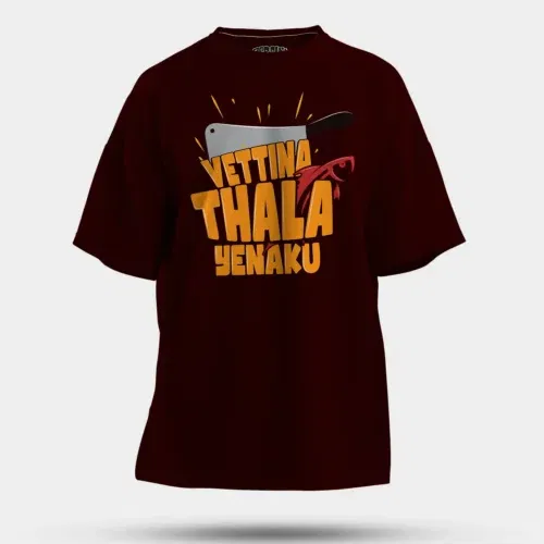 Vettina thala yenaku men/unisex oversized t-shirt in maroon color