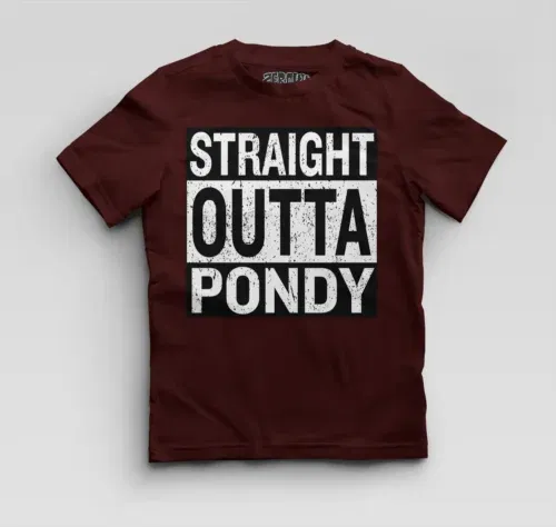 Straight outta pondy boys round neck t-shirt in maroon color