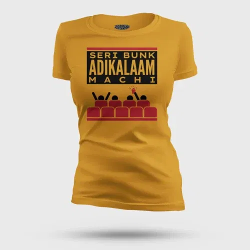 Seri bunk adikalaam machi women's t-shirt in mustard yellow color