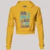 Nama Edhu Panalum Indha Ulagam Namala Uththu Paakanum Women's Crop Hoodies in Mustard Yellow Color