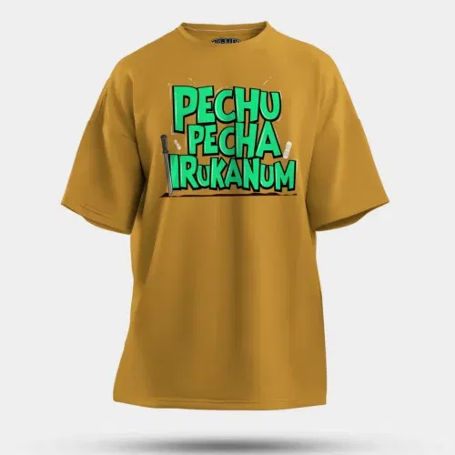 Pechu pecha irrukanum men/unisex oversized t-shirt in mustard yellow color