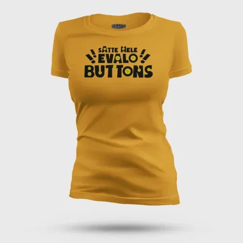 Satte mele evalo buttons women's t-shirt in mustard yellow color