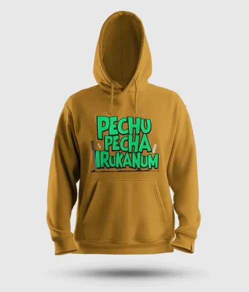 Pechu pecha irrukanum men/unisex hoodie in mustard yellow color
