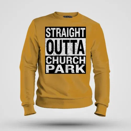 Straight outta church park men/unisex sweatshirt in mustard yellow color