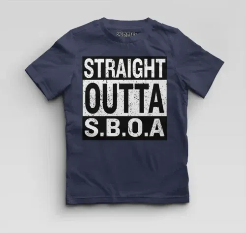 Straight outta sboa boys round neck t-shirt in navy blue color