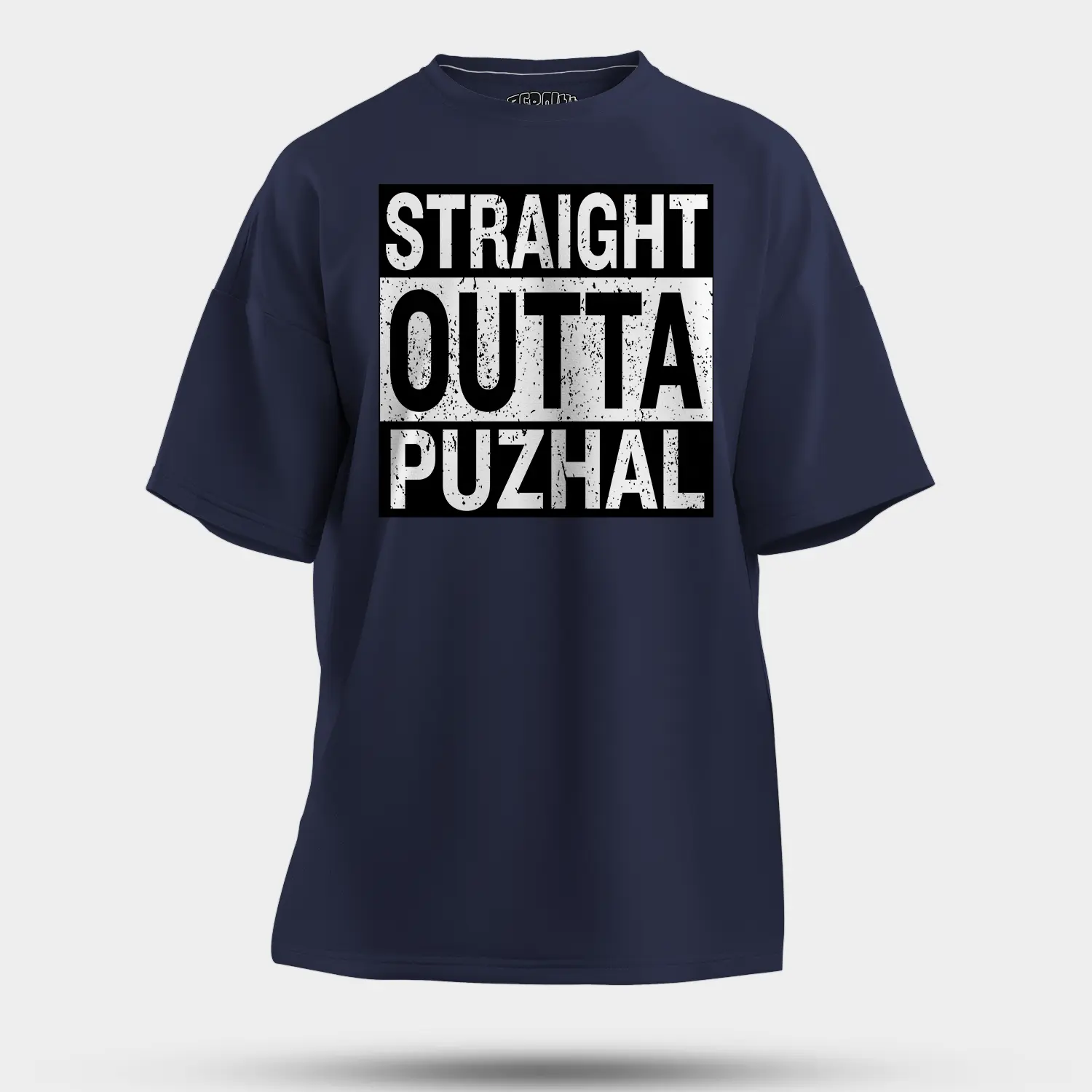Straight Outta Puzhal Men/Unisex Oversized T-Shirt in Navy Blue Color