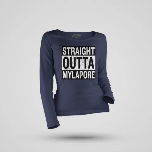 Straight outta mylapore women's long sleeve t-shirt in navy blue color