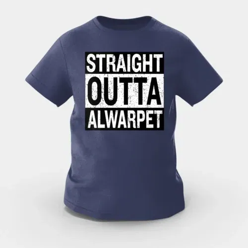 Straight outta alwarpet girls round neck t-shirt in navy blue color