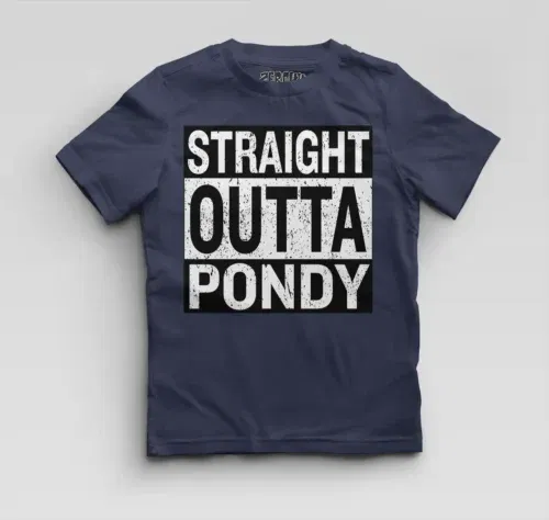 Straight outta pondy boys round neck t-shirt in navy blue color