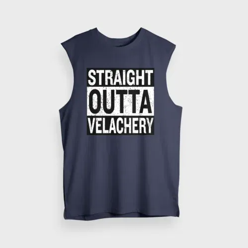 Straight outta velachery men/unisex tank top in navy blue color