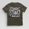 Straight Outta T-Nagar Boys Round Neck T-Shirt in Olive Green Color