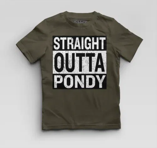 Straight outta pondy boys round neck t-shirt in olive green color