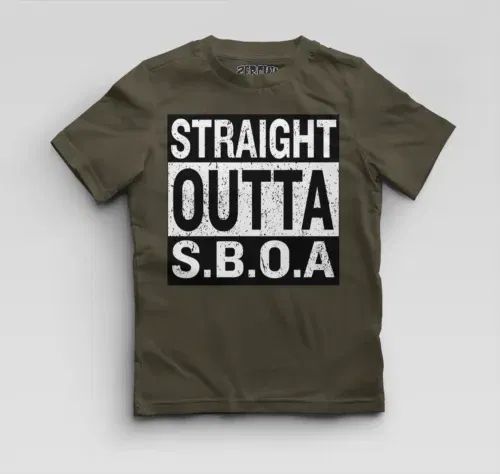 Straight outta sboa boys round neck t-shirt in olive green color