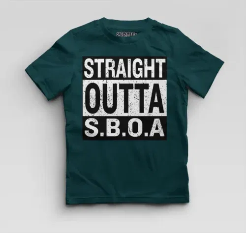 Straight outta sboa boys round neck t-shirt in petrol blue color