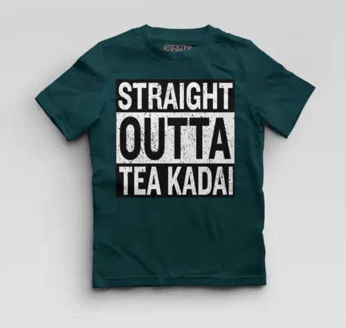 Straight outta tea kadai boys round neck t-shirt in petrol blue color