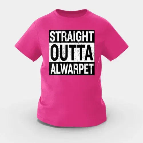 Straight outta alwarpet girls round neck t-shirt in pink color