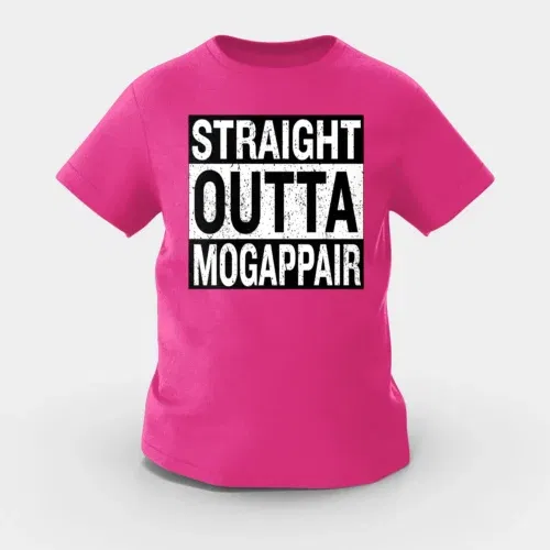 Straight outta mogappair girls round neck t-shirt in pink color