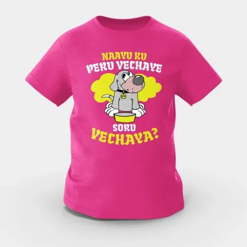 Naayu ku peru vachaye soru vachaye girls round neck t-shirt in pink color