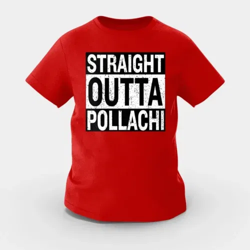 Straight outta pollachi girls round neck t-shirt in red color