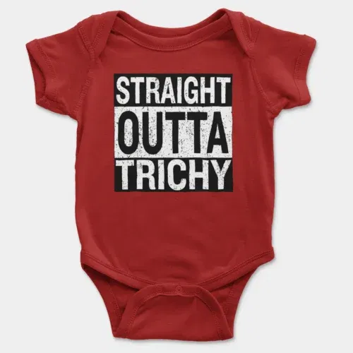 Straight outta trichy onesie/romper in red color