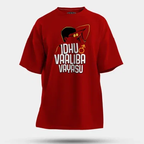 Idhu vaaliba vayasu men/unisex oversized t-shirt in red color