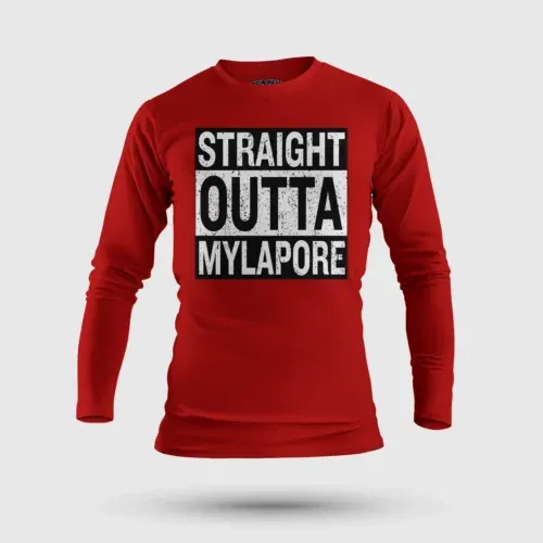 Straight outta mylapore men/unisex long sleeve t-shirt in red color