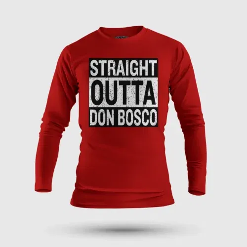 Straight outta don bosco men/unisex long sleeve t-shirt in red color