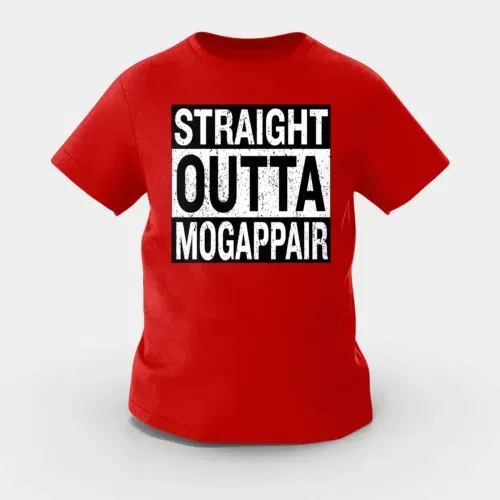 Straight outta mogappair girls round neck t-shirt in red color