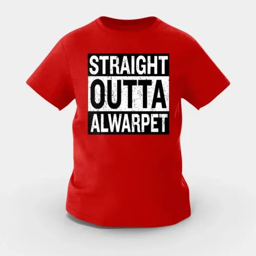 Straight outta alwarpet girls round neck t-shirt in red color
