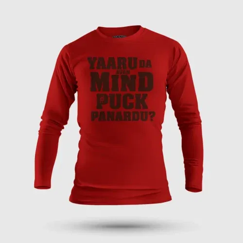 Yaaru da avan mind puck panardu men/unisex long sleeve t-shirt in red color