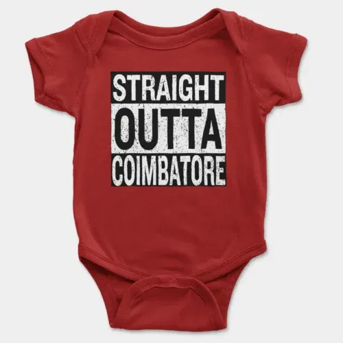 Straight outta coimbatore onesie/romper in red color