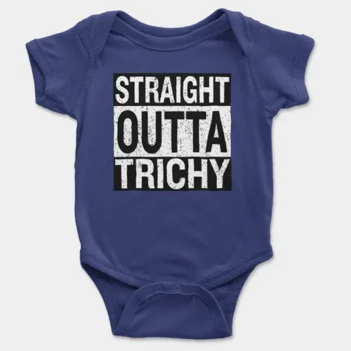 Straight outta trichy onesie/romper in royal blue color