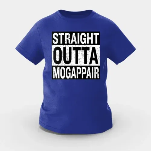 Straight outta mogappair girls round neck t-shirt in royal blue color