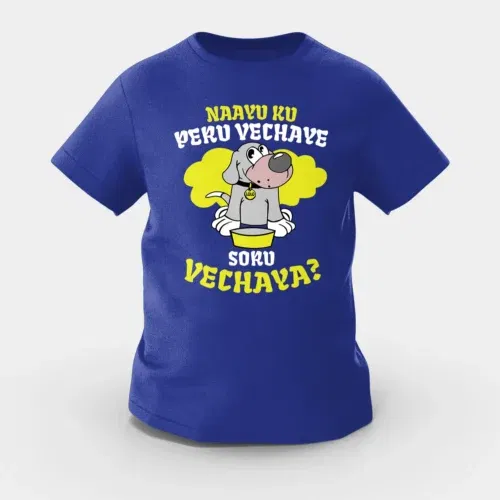 Naayu ku peru vachaye soru vachaye girls round neck t-shirt in royal blue color