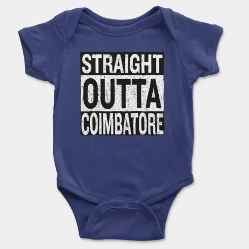 Straight outta coimbatore onesie/romper in royal blue color