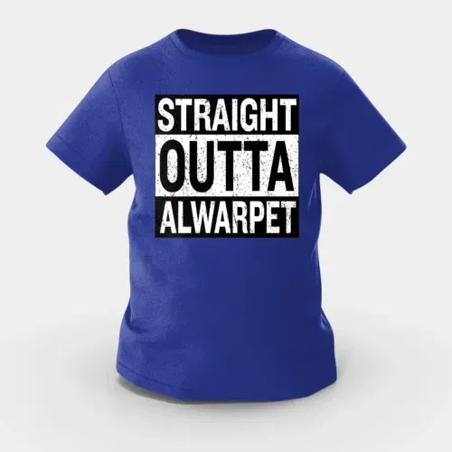 Straight outta alwarpet girls round neck t-shirt in royal blue color