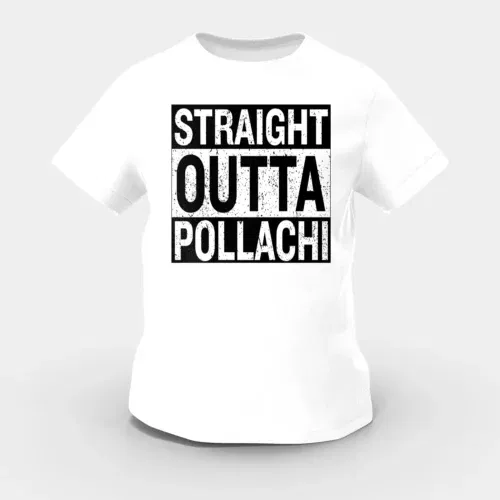 Straight outta pollachi girls round neck t-shirt in white color