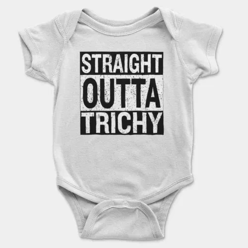 Straight outta trichy onesie/romper in white color