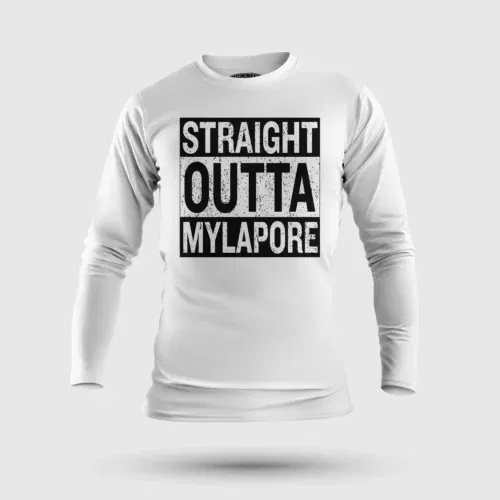 Straight outta mylapore men/unisex long sleeve t-shirt in white color