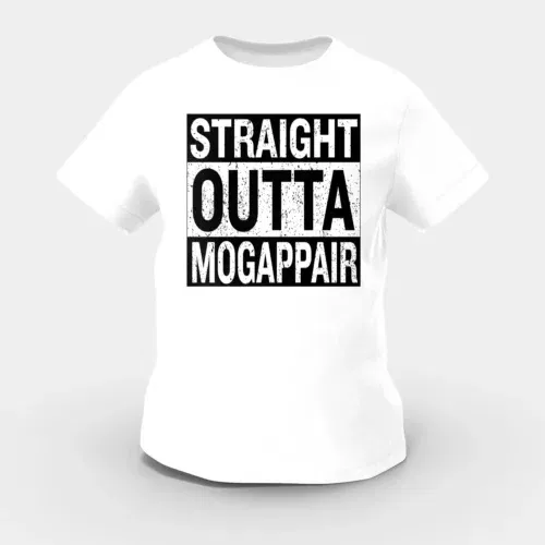 Straight outta mogappair girls round neck t-shirt in white color