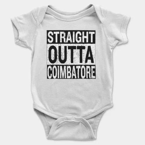 Straight outta coimbatore onesie/romper in white color