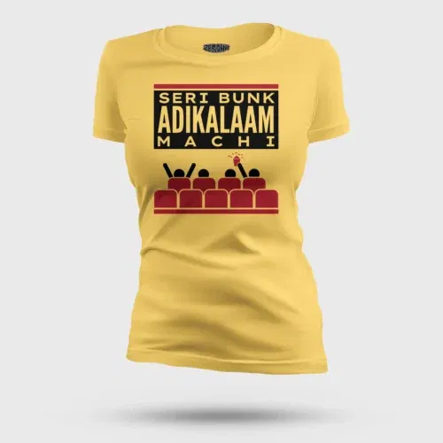 Seri bunk adikalaam machi women's t-shirt in yellow color