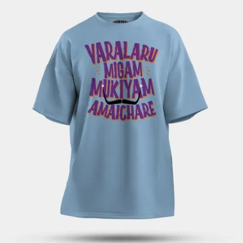 Varalaru migam mukiyam amaichare men/unisex oversized t-shirt in baby blue color