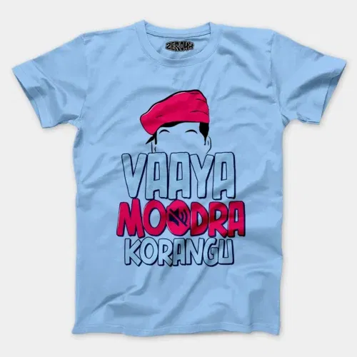 Vaaya moodra korangu men/unisex t-shirt in baby blue color