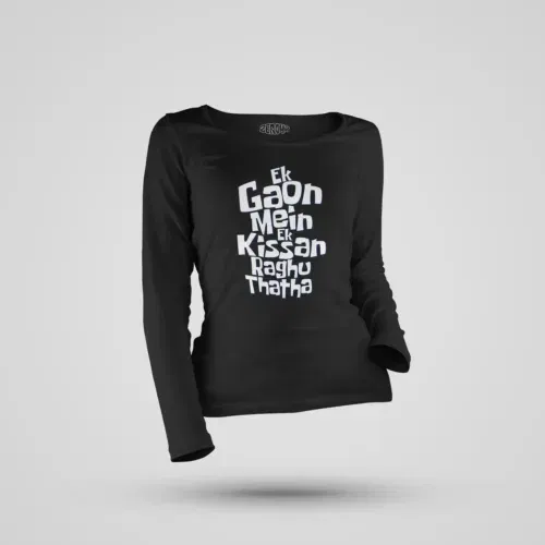 Ek gaon mein ek kissan raghu thatha women's long sleeve t-shirt in black color