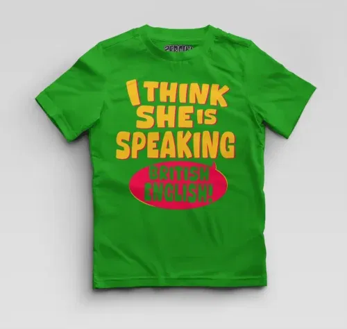 I think she is speaking british english boys round neck t-shirt in flag green color